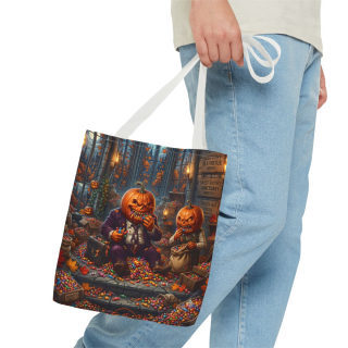 Jack-o'-Lantern Candy Haul Tote Bag | Halloween Pumpkin Scene 37