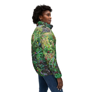 Forest Lingonberry Bush Puffer Jacket | All-Over Nature Print 6