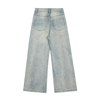 Washed Denim Pants | Printed Straight Fit Mid-Waist Jeans 2