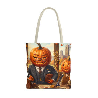 Pumpkin Head Businessmen Tote Bag | Halloween Pumpkin City Illustration 12