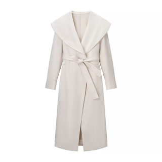 Elegant Shawl Collar Wool Coat | Wide Lapel with Waist Belt 2