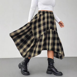 Chic Vintage Plaid Irregular Hem Maxi Skirt | Plus Size 3