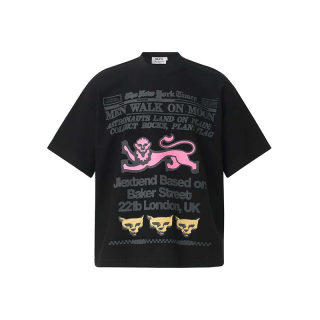 Cartoon Lion Letter Print Short Sleeve T-Shirt | American Retro 3