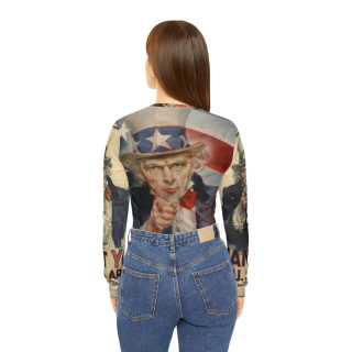 Uncle Sam Pointing Vintage Recruit Poster Long Sleeve V-neck Shirt 4