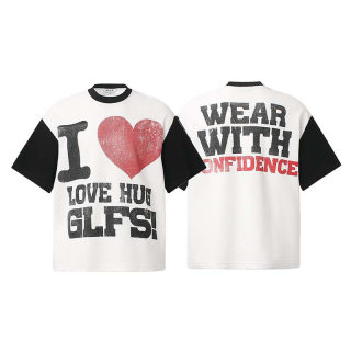 'Love' Print Contrast Splicing Short Sleeve T-Shirt | American Vintage 5
