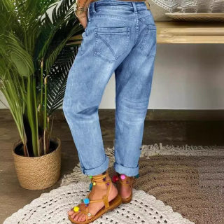 Blue Ripped Jeans, Loose Straight Leg 4