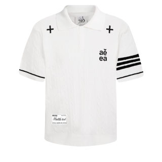 Four-Stripe Herringbone Knit Polo Shirt | Unisex Cross Embroidery