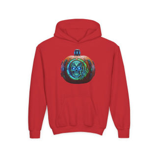 Glowing Cyber Pumpkin Kids Hoodie 16