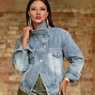 Streetwear Biker Style Washed Denim Jacket | Stand Collar Retro 3