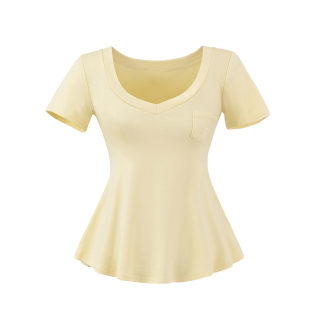 V-Neck Pocket Waist-Cinched Short Sleeve T-Shirt 4