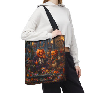 Jack-o'-Lantern Candy Haul Tote Bag | Halloween Pumpkin Scene 93