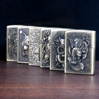 Retro Windproof Kerosene Lighter, Bronze Relief 3
