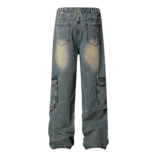 Unisex Washed Vintage Multi-Pocket Denim Work Pants 4