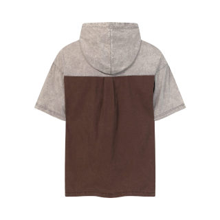 Vintage Color Block Hooded Short Sleeve Top 4