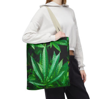 Green Cannabis Leaf Tote Bag | All-Over Print Hemp Plant Design 101