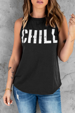 Black 'CHILL' Graphic Print Tank Top for Women 5