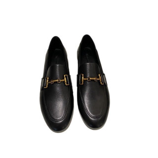 Women's Round-Toe Leather Loafers | Metal Buckle Flats 5