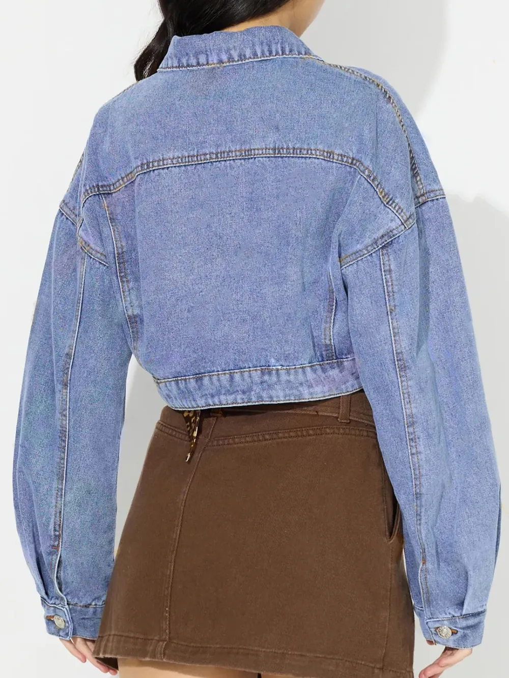 Collared Dropped Shoulder Cropped Denim Top 2
