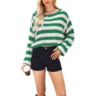 Hooded Striped Loose Short Knit Sweater 4