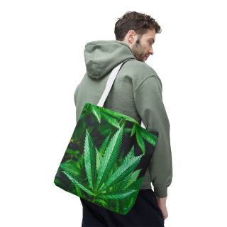 Green Cannabis Leaf Tote Bag | All-Over Print Hemp Plant Design 83