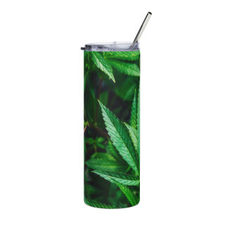 Cannabis Leaf Print Tumbler | 20oz Stainless Steel, Green Marijuana Leaf Design 2