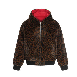 Wool-Collar Reversible Cotton Jacket with Leopard Print