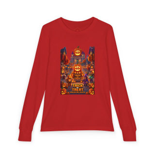 Jack-O'-Lantern Halloween Street Scene Long Sleeve Kids Tee 11