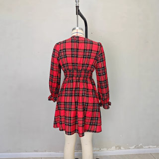 Deep V-Neck Waist-Cinched Dress 4