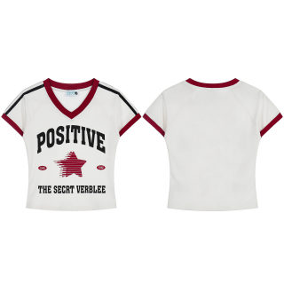 Color-Block V-Neck Letter Print Crop Top | Slim-Fit Casual 5