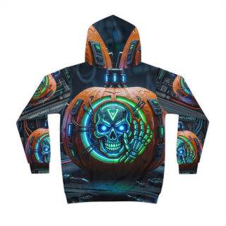 Neon Cyberpunk Pumpkin Skull Kids Hoodie 3