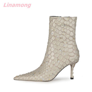 Women's Bling Pointed-Toe Ankle Boots, Thin High Heel 4