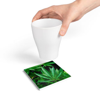 Marijuana leaf ceramic coaster | round cork-back drink mat 10