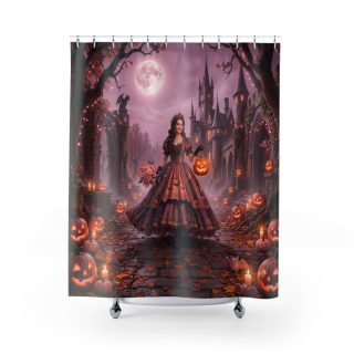 Victorian Witch Halloween Shower Curtain | Pumpkin Nightcape 2