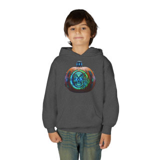 Glowing Cyber Pumpkin Kids Hoodie 25
