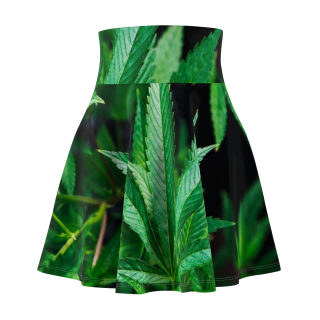 Cannabis Leaf Pattern Skater Skirt | Green Botanical Print