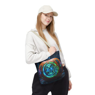 Cyber Pumpkin Skull Tote Bag | Neon Sci-Fi Halloween Tote 70