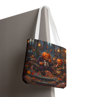 Jack-o'-Lantern Candy Haul Tote Bag | Halloween Pumpkin Scene 110
