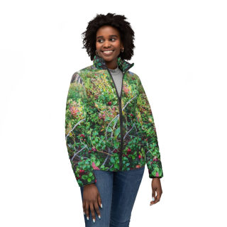 Forest Lingonberry Bush Puffer Jacket | All-Over Nature Print 3
