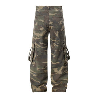 Unisex Retro Camouflage Multi-Pocket Denim Work Pants 3