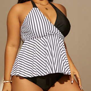 Plus Size Striped bikini set 3
