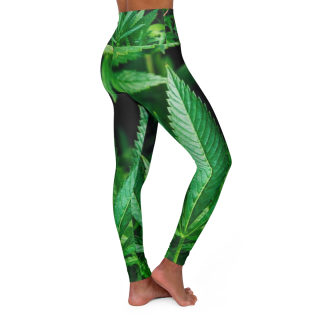 Green Cannabis Leaf High-Waist Leggings | Yoga Leggings 4