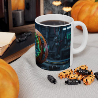 Neon Cyberpunk Pumpkin Skull Mug | Ceramic Coffee Cup 12