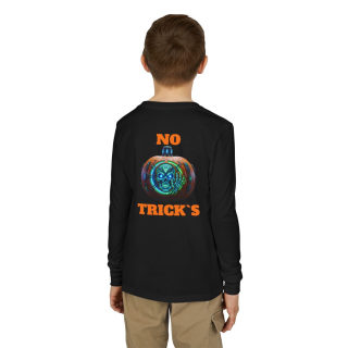 Skull Pumpkin 'No Tricks' Long Sleeve Kids Tee 36