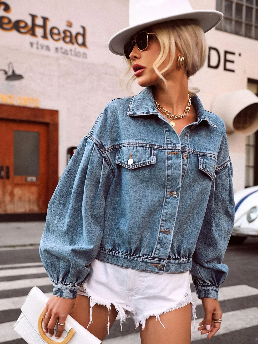 Collared Dropped Shoulder Denim Top | Lapel Button-Up 3