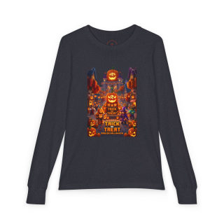 Jack-O'-Lantern Halloween Street Scene Long Sleeve Kids Tee 9