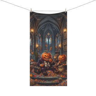 Pumpkin-Head Characters Towel | Halloween Cathedral Scene, Candy Pile 4
