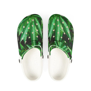 Green tropical leaf print clog shoes 2