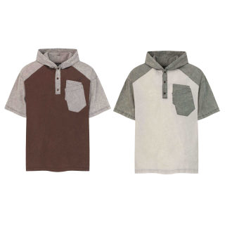 Vintage Color Block Hooded Short Sleeve Top 5