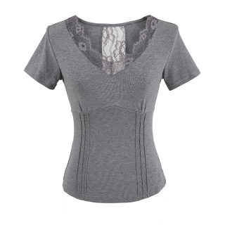 Lace Patchwork V-Neck Short Sleeve T-Shirt 2