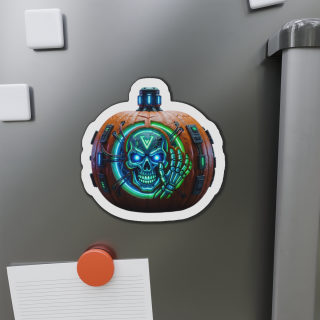 Neon Cyber Skull Pumpkin Die-Cut Magnet | Halloween Techpunk Sticker Magnet 6